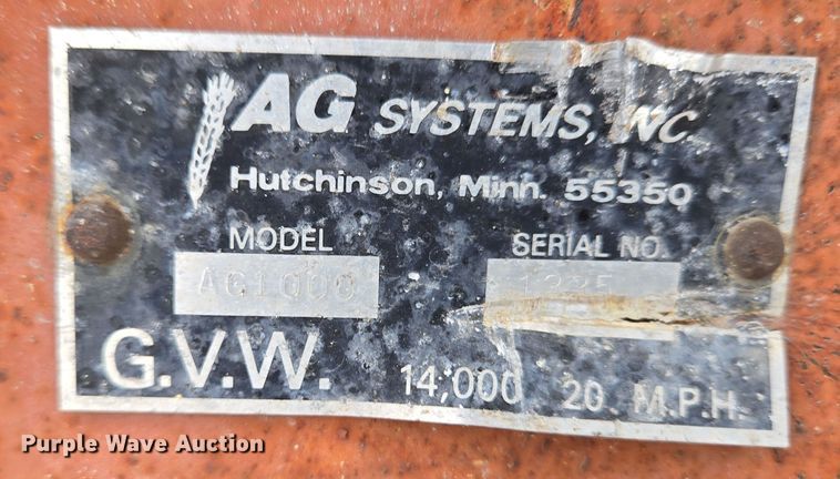 image for item EC3957 AG Systems AG1000 nurse tank trailer