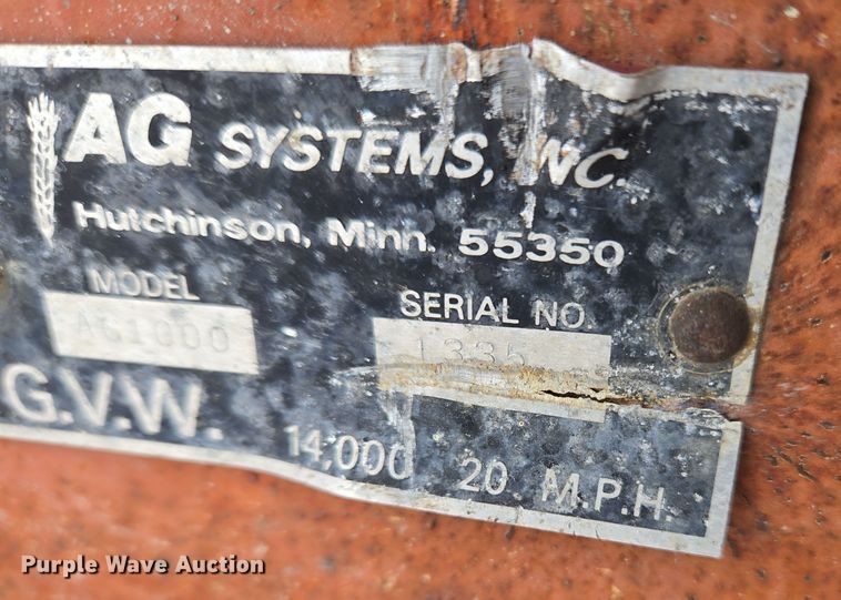 image for item EC3957 AG Systems AG1000 nurse tank trailer