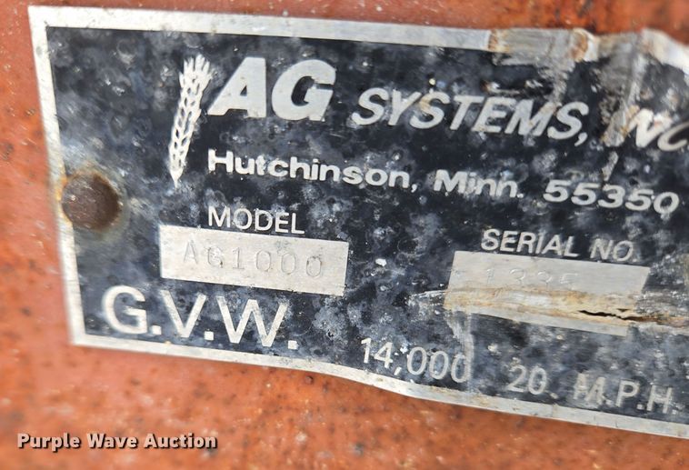 image for item EC3957 AG Systems AG1000 nurse tank trailer