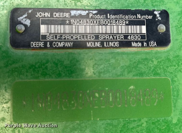 image for item EJ3450 2012 John Deere 4830 sprayer