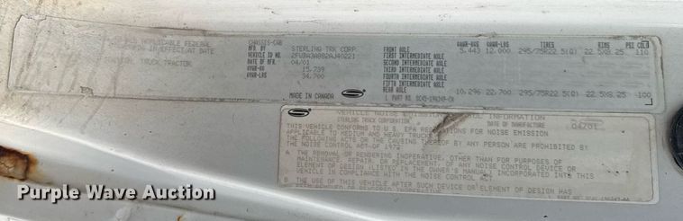 image for item OG9749 2002 Sterling A9500 flatbed truck