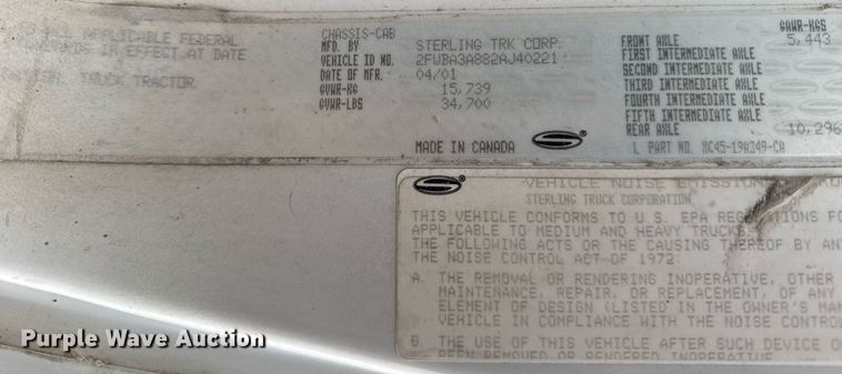 image for item OG9749 2002 Sterling A9500 flatbed truck