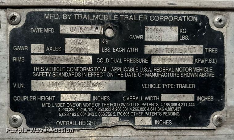 image for item DH9783 1999 Trailmobile dry van trailer