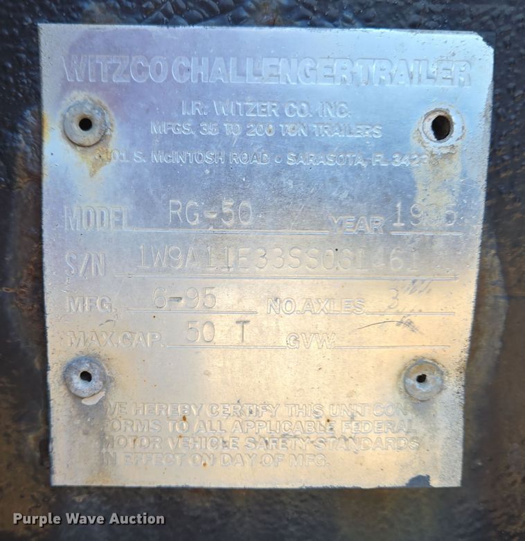 image for item DH9787 1995 Witzco Challenger RG-50 lowboy equipment trailer