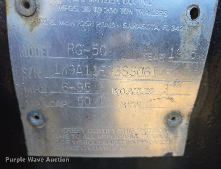 image for item DH9787 1995 Witzco Challenger RG-50 lowboy equipment trailer