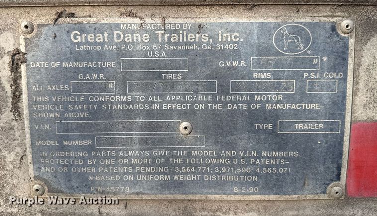 image for item DM5522 1997 Great Dane Trailers 7141JTWP dry van trailer