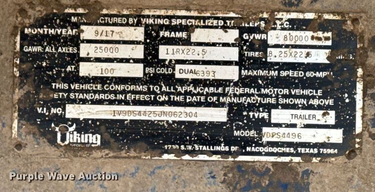 image for item DM5529 2018 Viking Specialized Trailer VDPS4496 drop deck trailer