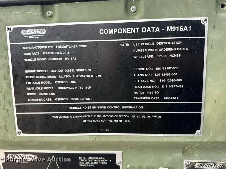 image for item DO2653 1992 Freightliner M916A1 winch truck