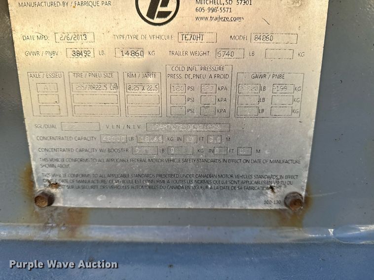 image for item DW2483 2013 Trail-eze TE70HT drop deck hydraulic tail equipment trailer