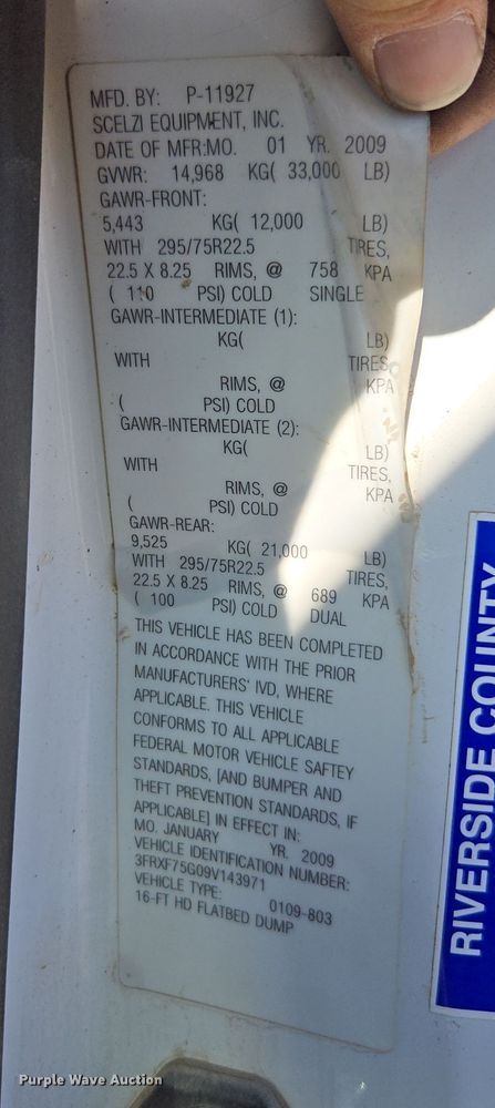 image for item EI4103 2009 Ford  F750 Super Duty XL truck cab and chassis