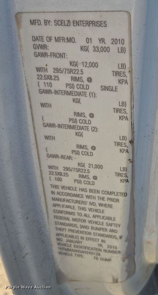 image for item EI4105 2010 International DuraStar 4300 truck cab and chassis