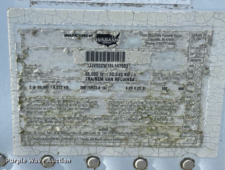 image for item EK2545 2008 Wabash refrigerated van trailer