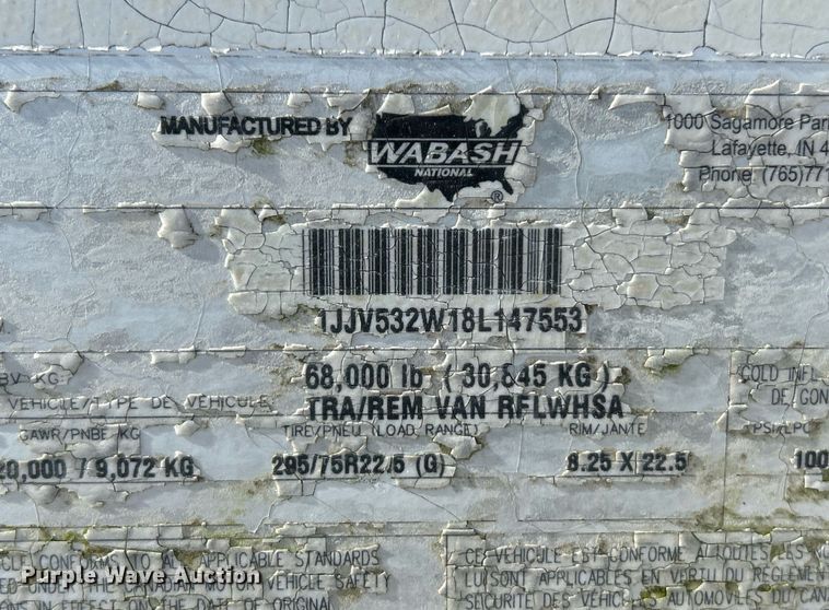 image for item EK2545 2008 Wabash refrigerated van trailer