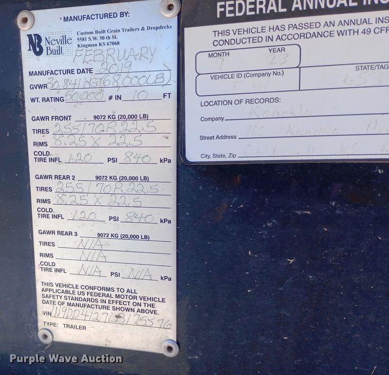 image for item EO0509 2020 Neville Built drop deck equipment trailer