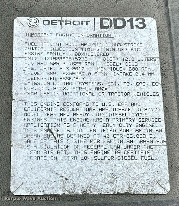 image for item ER4857 2018 Freightliner Cascadia 125 semi truck