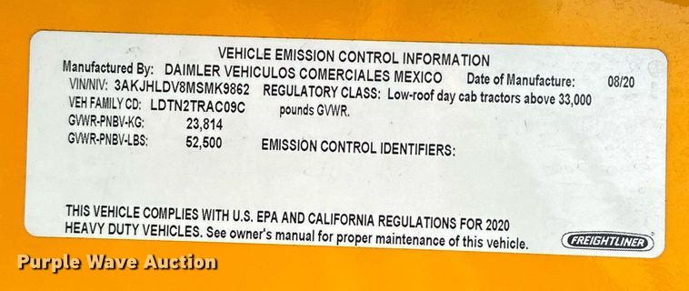 image for item ER4867 2021 Freightliner Cascadia 126 semi truck