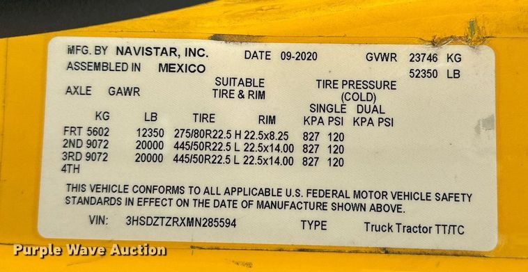 image for item ER4875 2021 International LT625 semi truck