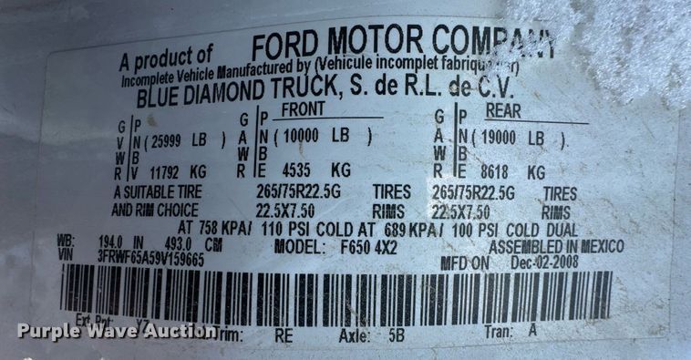 image for item ER8576 2009 Ford F650 Super Duty XL delivery truck