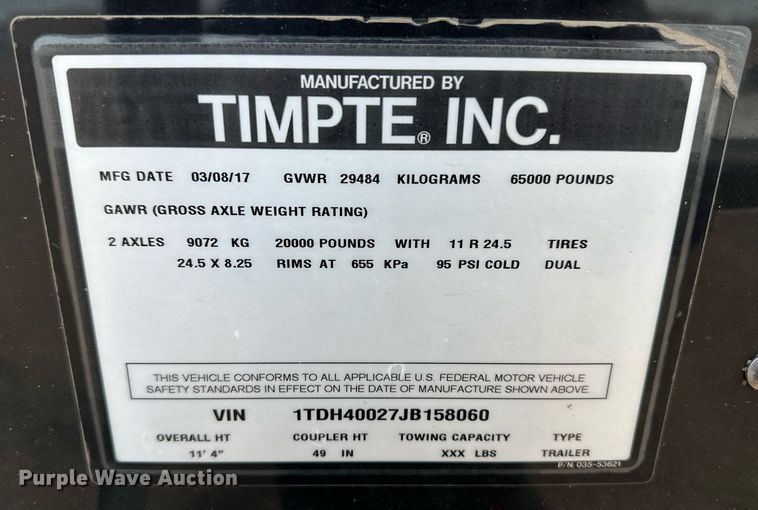 image for item ER8661 2018 Timpte grain trailer