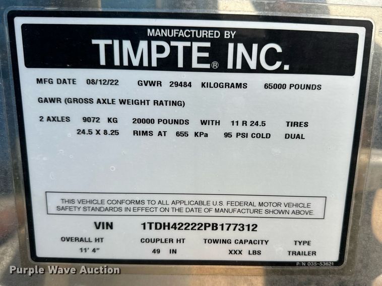 image for item ER8662 2023 Timpte grain trailer