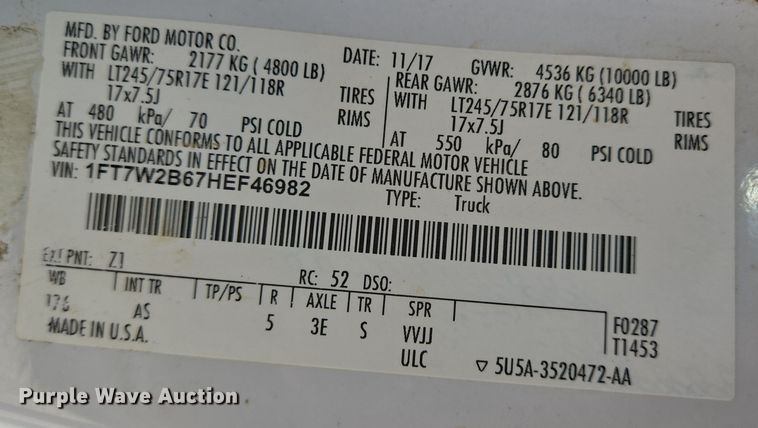 image for item DJ0851 2017 Ford F250 Super Duty XL Crew Cab pickup truck