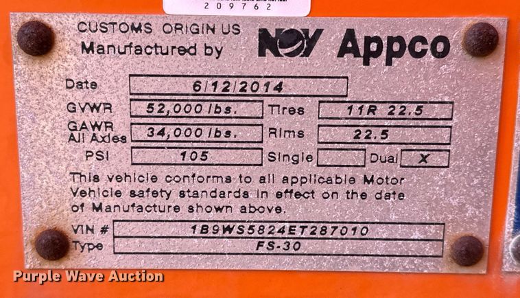 image for item DJ0854 2014 NOV Appco FS-30 frac sander trailer