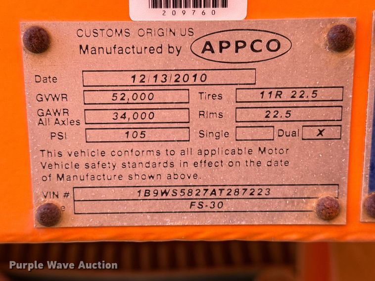 image for item DJ0856 2010 NOV Appco FS-30 frac sander trailer