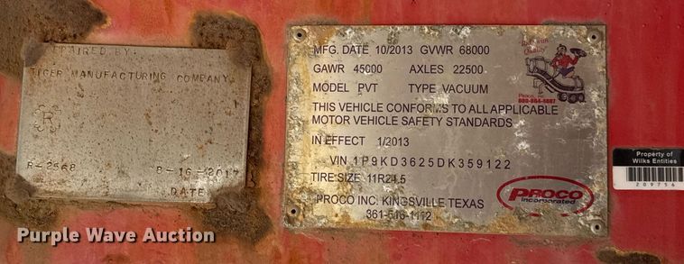 image for item DJ0860 2013 Proco PVT vacuum trailer