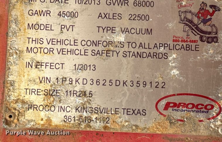 image for item DJ0860 2013 Proco PVT vacuum trailer