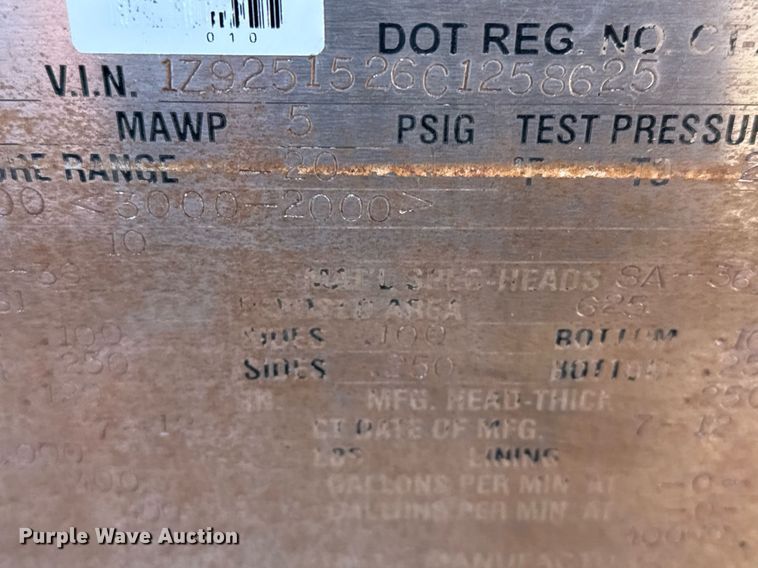 image for item DJ0867 2012 Overland acid tank trailer