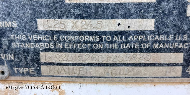 image for item DJ0867 2012 Overland acid tank trailer