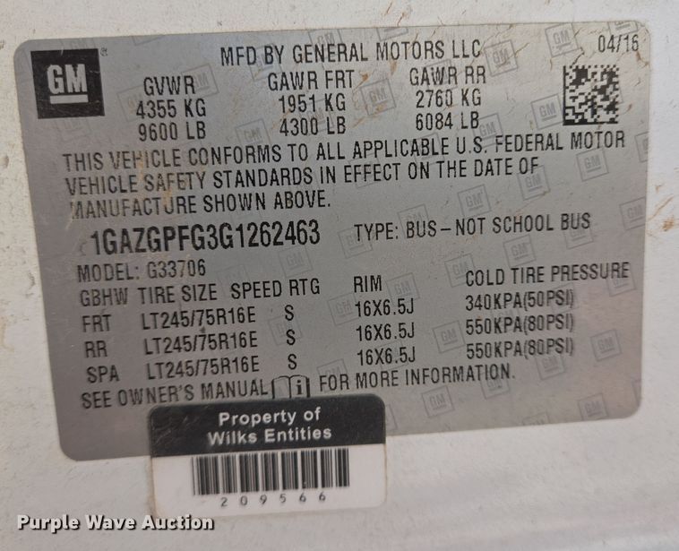 image for item DJ0873 2016 Chevrolet Express 3500 van