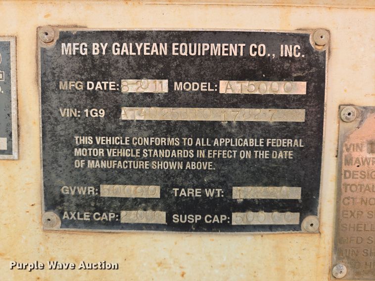 image for item DJ0879 2011 Galyean AT5000 acid tank trailer