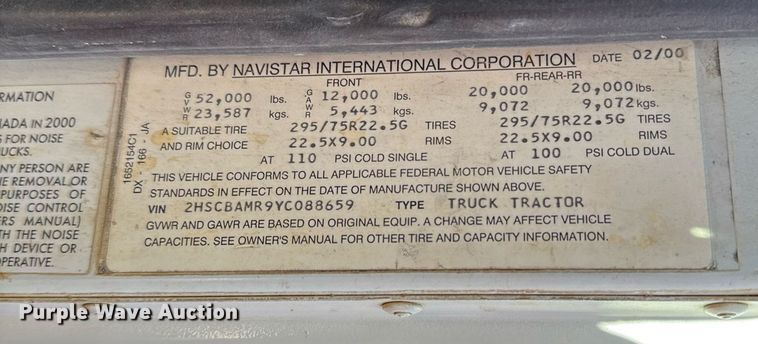 image for item DJ0880 2000 International 9100i oilfield acidizing pump truck