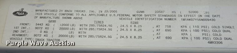 image for item DJ0882 2006 Mack CXN613 semi truck