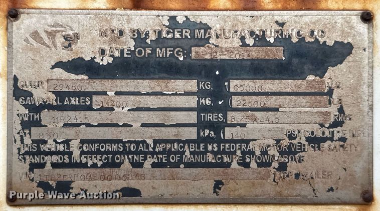 image for item DJ0892 2014 Tiger acid tank trailer