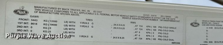 image for item DJ0897 2008 Mack CHU613 semi truck