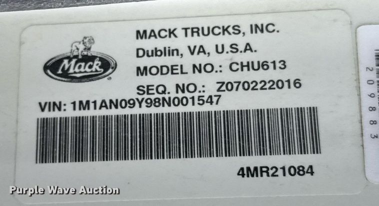 image for item DJ0897 2008 Mack CHU613 semi truck