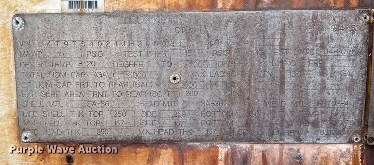 image for item DJ0909 2018 Troxell acid tank trailer