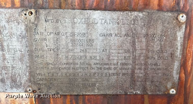 image for item DJ0909 2018 Troxell acid tank trailer