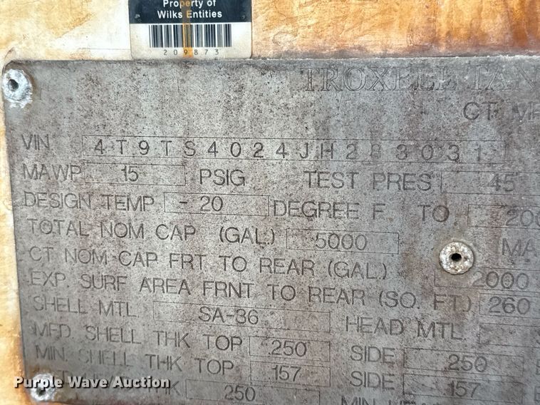 image for item DJ0909 2018 Troxell acid tank trailer