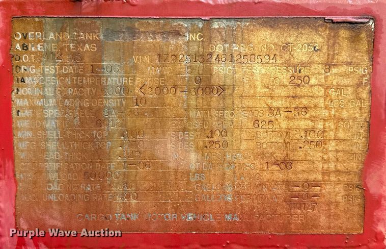 image for item DO2643 2006 Overland acid tank trailer