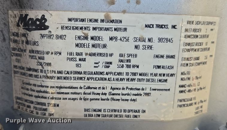 image for item DO2659 2008 Mack CHU613 truck cab and chassis