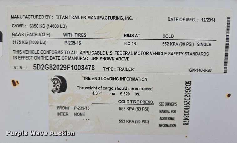 image for item DT5490 2015 Titan enclosed cargo trailer