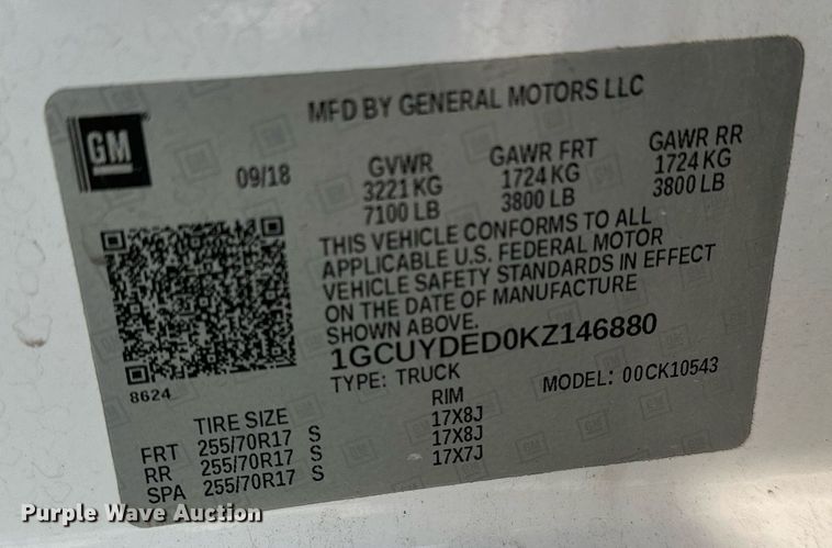 image for item DF8451 2019 Chevrolet Silverado 1500 Crew Cab pickup truck