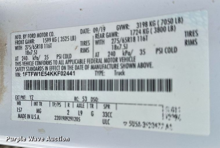 image for item DF8458 2019 Ford F150 SuperCab pickup truck