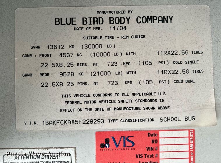 image for item DF8459 2005 Blue Bird Vision school bus