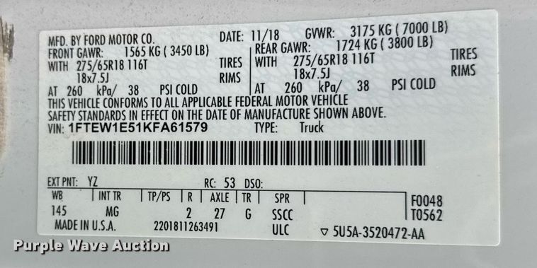 image for item DH9804 2019 Ford F150 XLT SuperCrew pickup truck