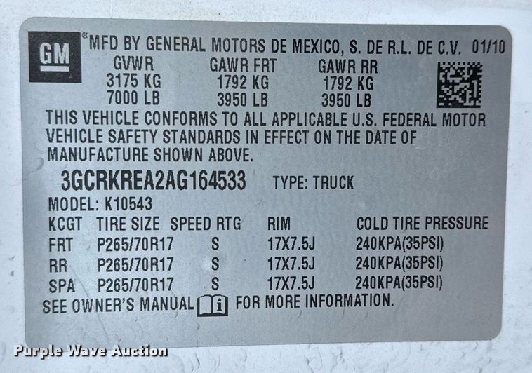 image for item DO2638 2010 Chevrolet Silverado 1500 Crew Cab pickup truck