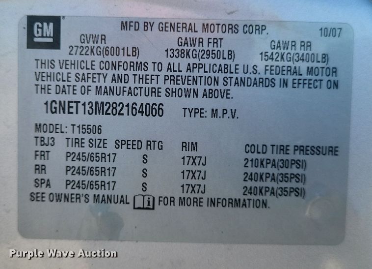 image for item DQ3856 2008 Chevrolet Trailblazer SUV